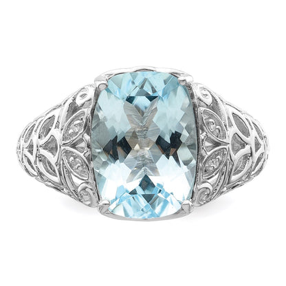 Sterling Silver Rhodium Sky Blue Topaz & Diamond Ring (Size 7 Only)