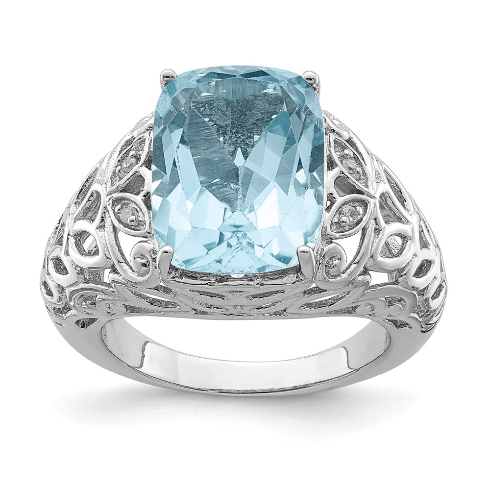 Sterling Silver Rhodium Sky Blue Topaz & Diamond Ring (Size 7 Only)