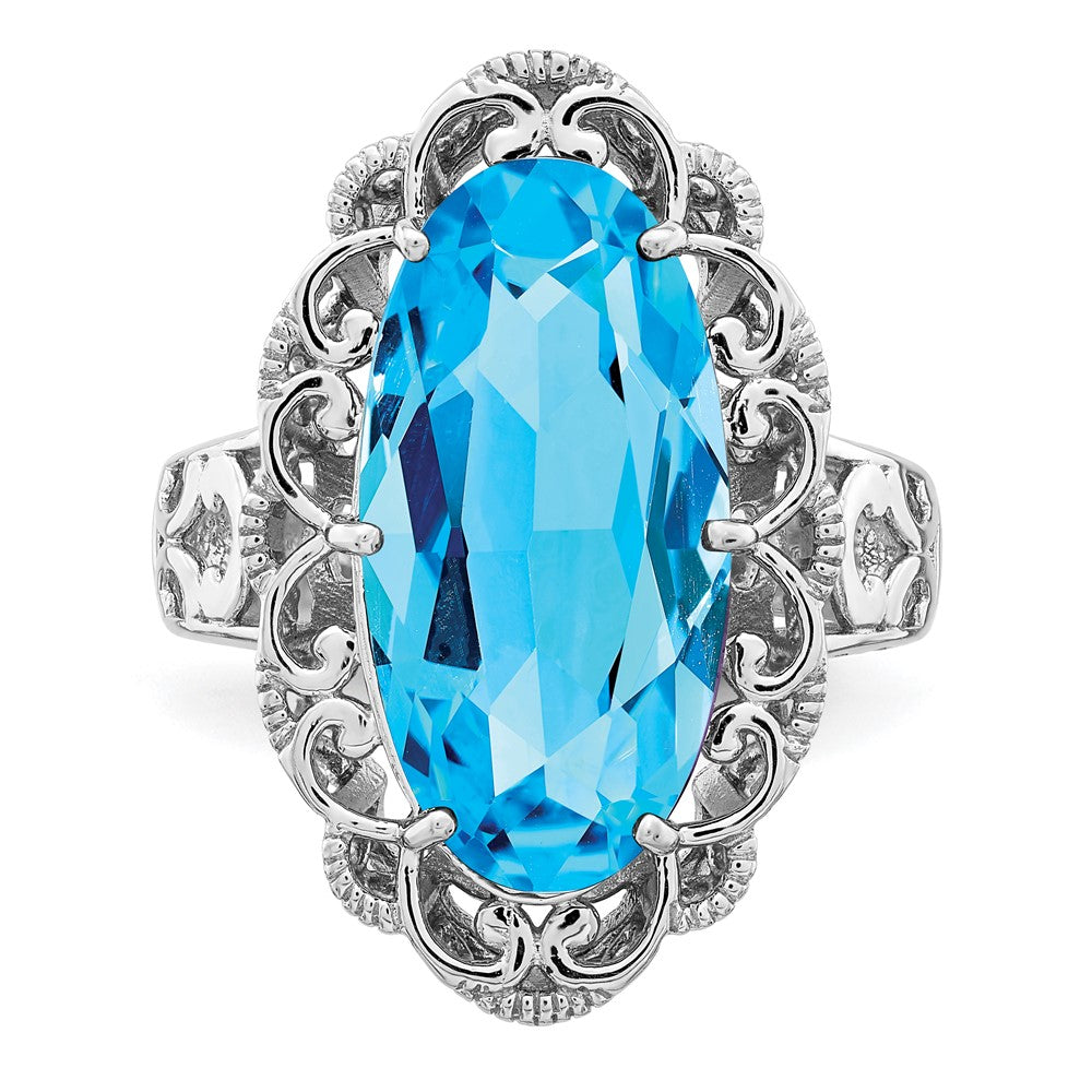 Sterling Silver Rhodium Oval Blue Topaz Ring (Size 7 Only)