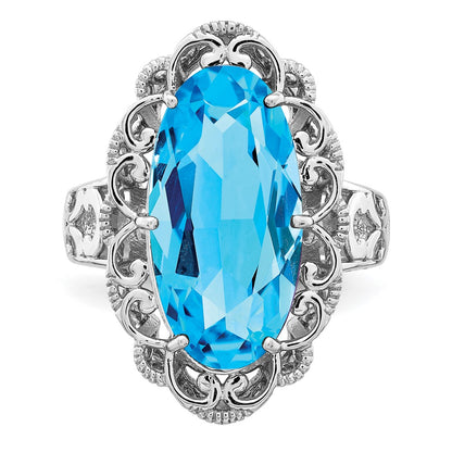 Sterling Silver Rhodium Oval Blue Topaz Ring (Size 7 Only)