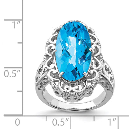 Sterling Silver Rhodium Oval Blue Topaz Ring (Size 7 Only)