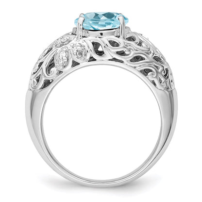 Sterling Silver Rhodium Sky Blue Topaz & Diamond Ring (Size 7 Only)