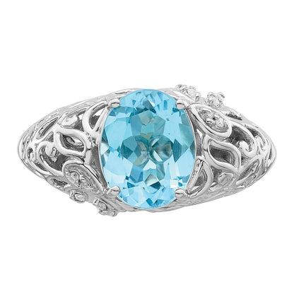 Sterling Silver Rhodium Sky Blue Topaz & Diamond Ring (Size 7 Only)
