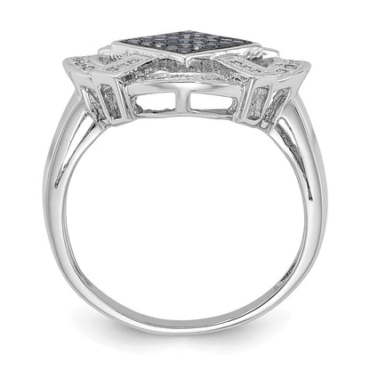 Sterling Silver Polished Black & White Diamond Ring (Size 6 Only)