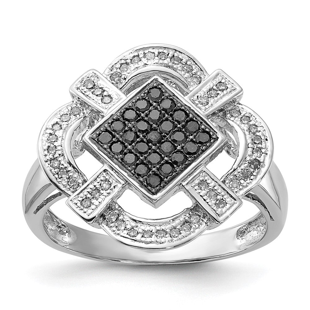 Sterling Silver Polished Black & White Diamond Ring (Size 6 Only)
