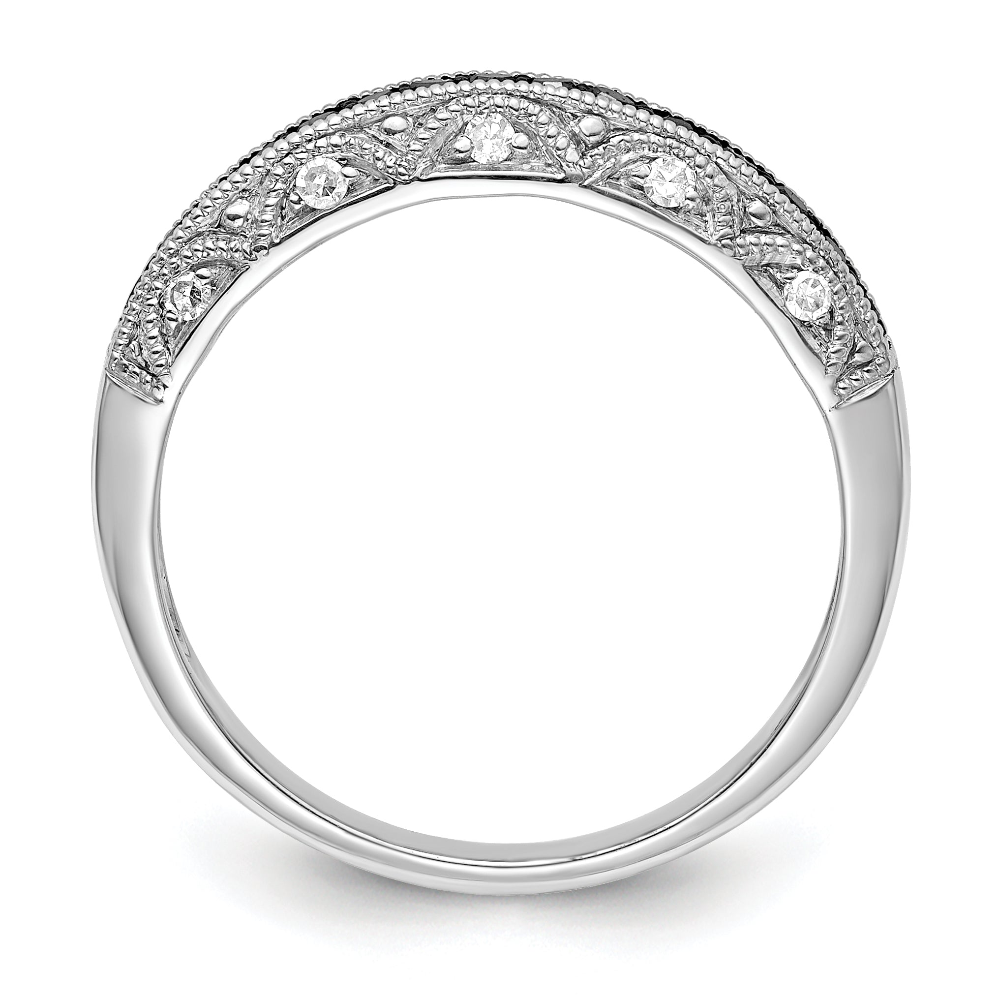 Sterling Silver White Night Rhodium Plated Black And Diamond Band