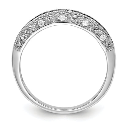 Sterling Silver White Night Rhodium Plated Black And Diamond Band