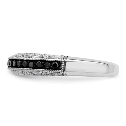 Sterling Silver White Night Rhodium Plated Black And Diamond Band