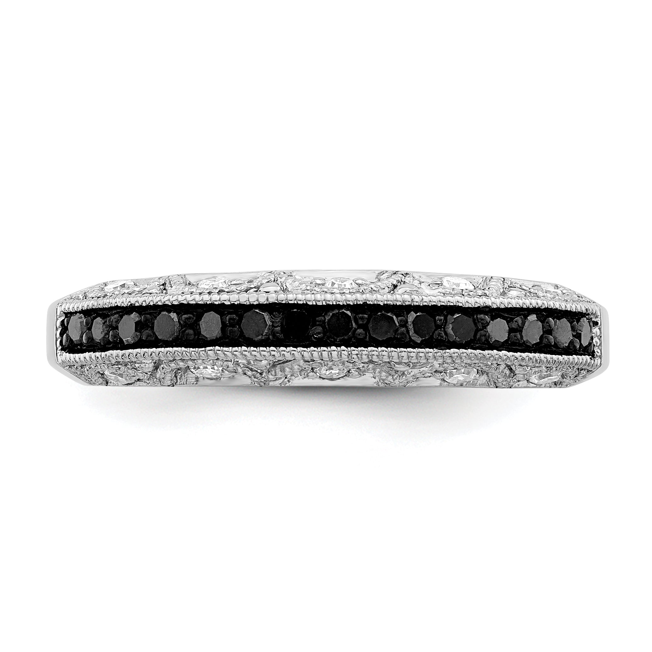 Sterling Silver White Night Rhodium Plated Black And Diamond Band