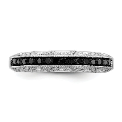 Sterling Silver White Night Rhodium Plated Black And Diamond Band