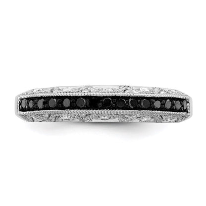 White Night Sterling Silver Rhodium-plated Black and White Diamond Band