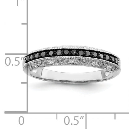 Sterling Silver White Night Rhodium Plated Black And Diamond Band