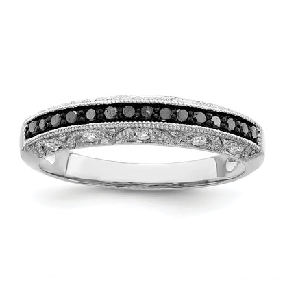 Sterling Silver White Night Rhodium Plated Black And Diamond Band