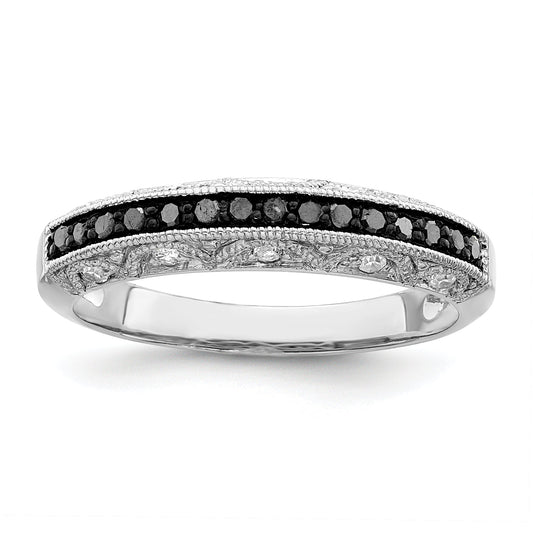 Sterling Silver White Night Rhodium Plated Black And Diamond Band