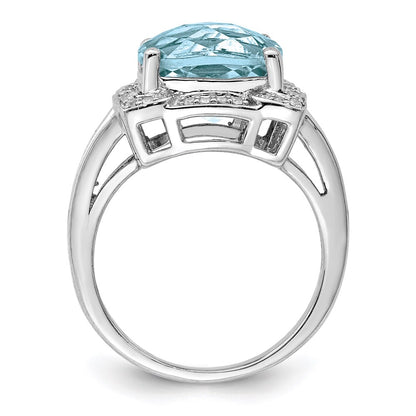 Sterling Silver Rhodium Checker Cut Sky Blue Topaz & Diamond Ring (Size 5 Only)