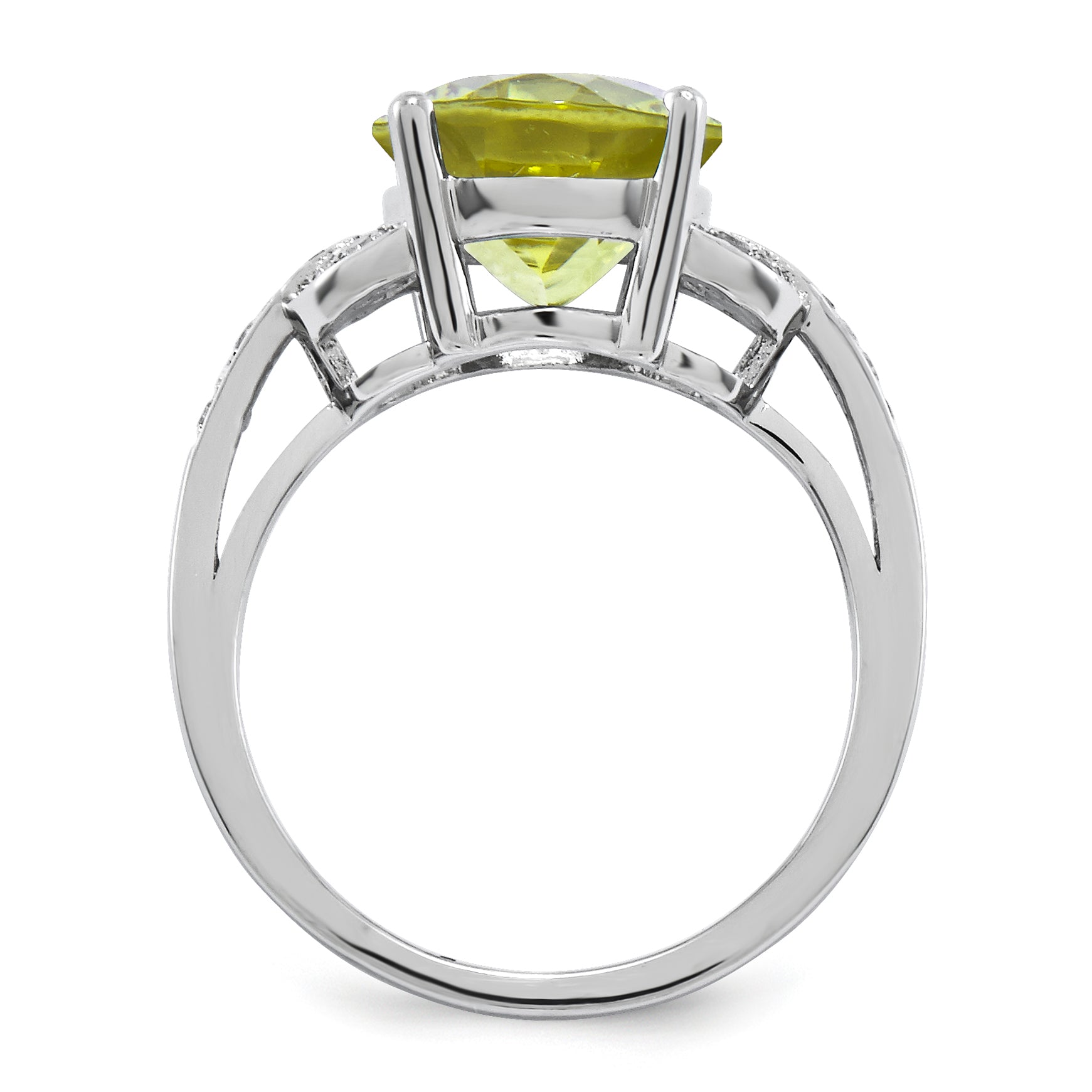 Sterling Silver Rhodium Plated Oval Lemon Quartz & Diamond Ring (Size 7 Only)