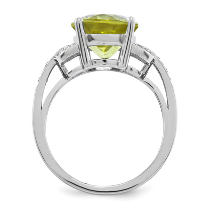 Sterling Silver Rhodium Plated Oval Lemon Quartz & Diamond Ring (Size 7 Only)