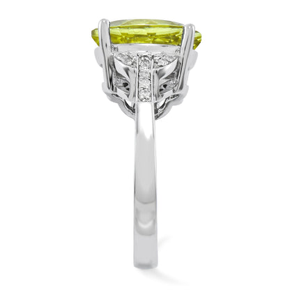 Sterling Silver Rhodium Plated Oval Lemon Quartz & Diamond Ring (Size 7 Only)