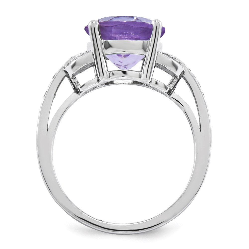 Sterling Silver Rhodium Plated Pink Quartz & Diamond Ring