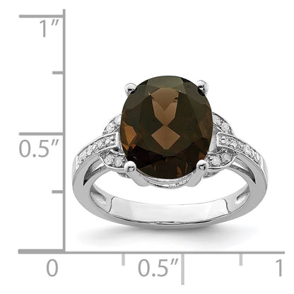 Sterling Silver Rhodium Smoky Quartz & Diamond Ring