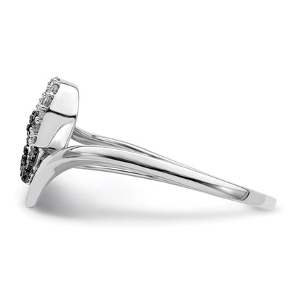 Sterling Silver White Night Rhodium Plated Black And Diamond Double Heart Ring