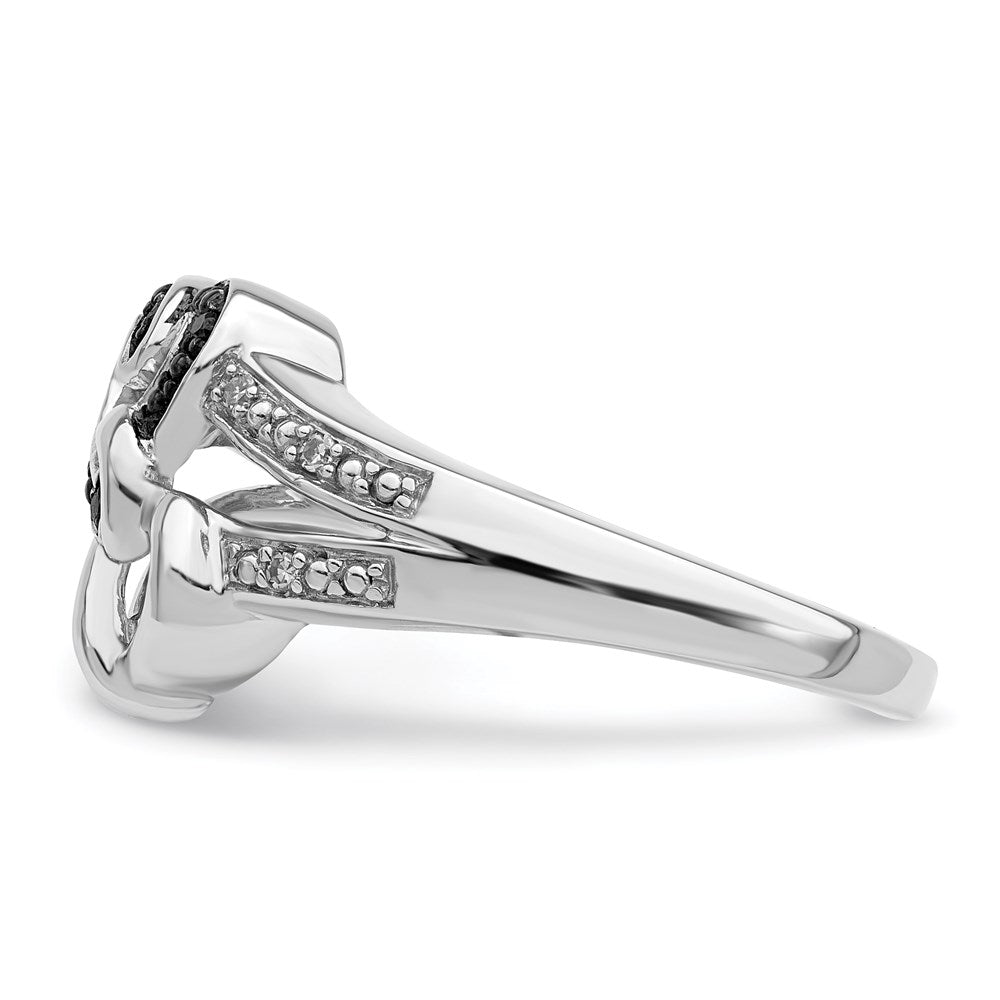 Sterling Silver White Night Rhodium Plated Black And Diamond Heart Ring