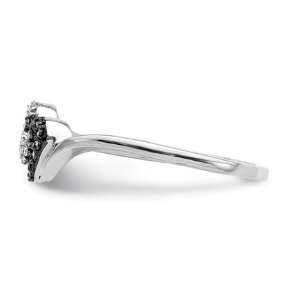 Sterling Silver White Night Rhodium Plated Black And Diamond Double Heart Ring