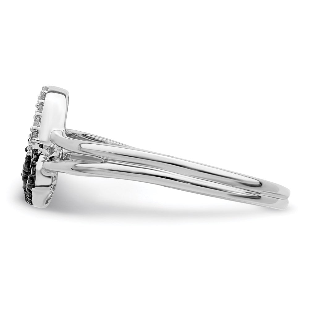 Sterling Silver White Night Rhodium Plated Black And Diamond Double Heart Ring