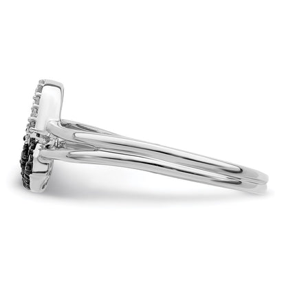 Sterling Silver White Night Rhodium Plated Black And Diamond Double Heart Ring
