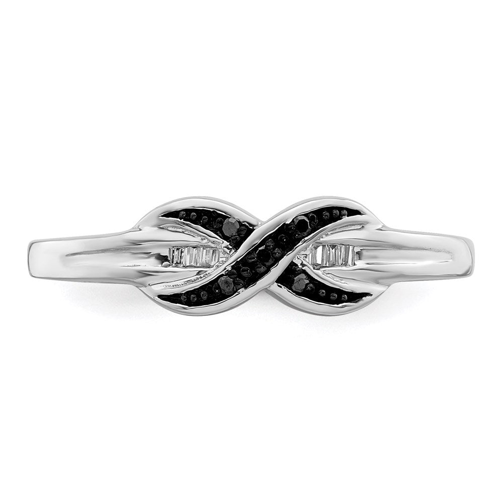 Sterling Silver White Night Rhodium Plated Black And Diamond Ring