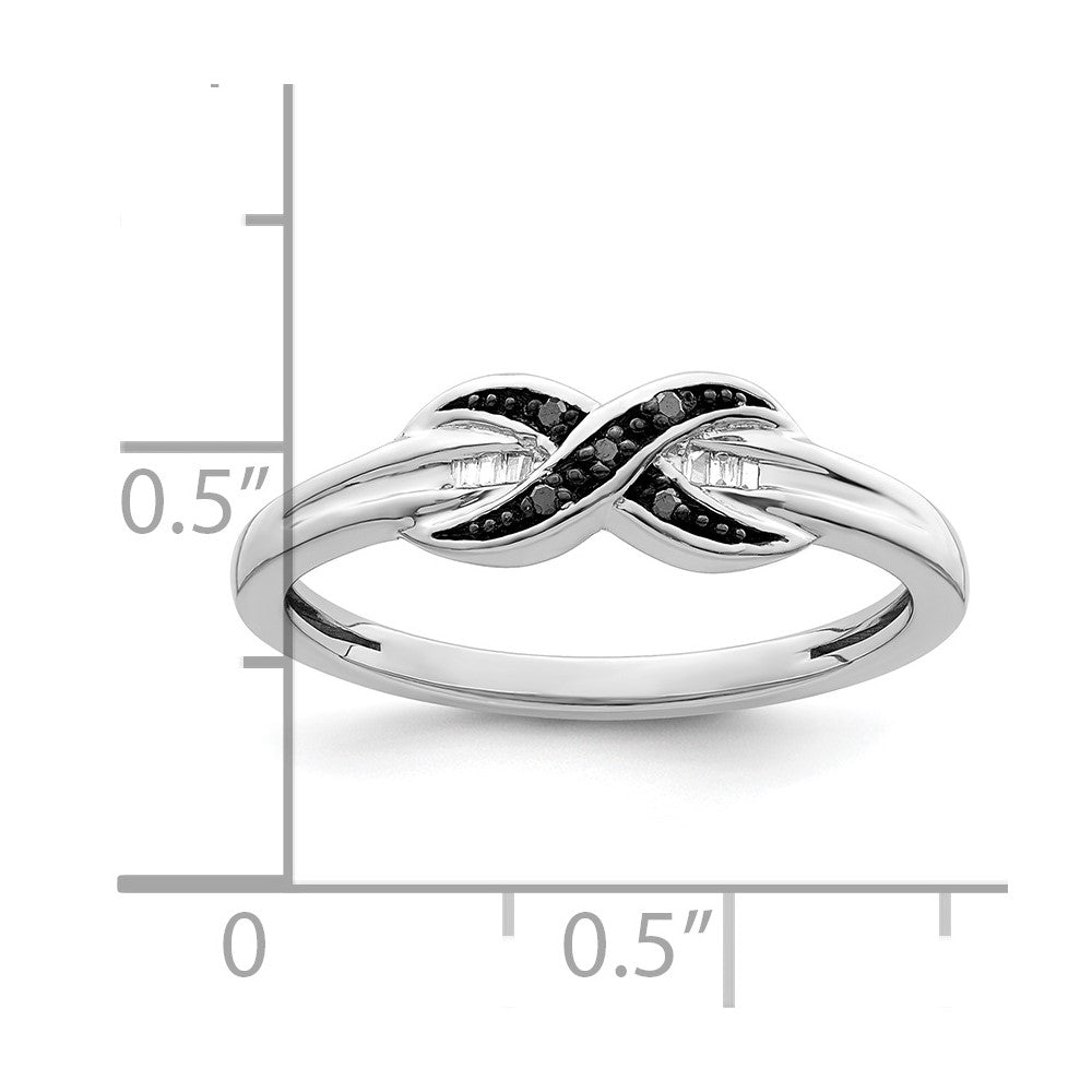 Sterling Silver White Night Rhodium Plated Black And Diamond Ring