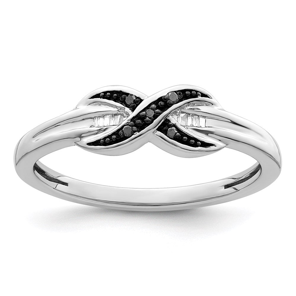 Sterling Silver White Night Rhodium Plated Black And Diamond Ring