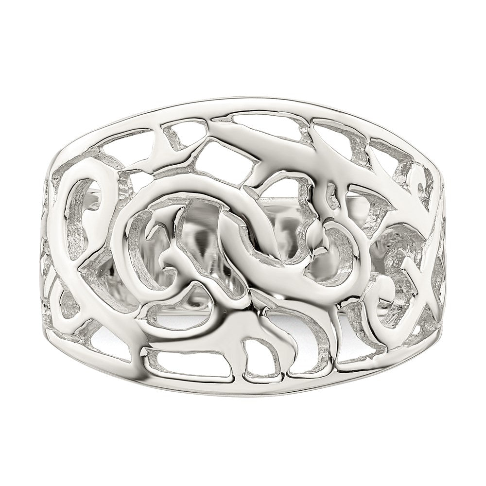 Sterling Silver Rhodium Plated Swirl Ring