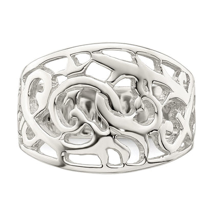 Sterling Silver Rhodium Plated Swirl Ring