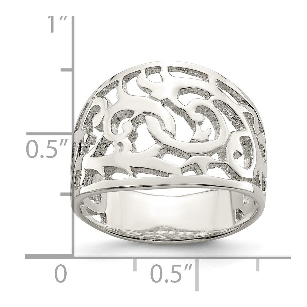 Sterling Silver Rhodium Plated Swirl Ring