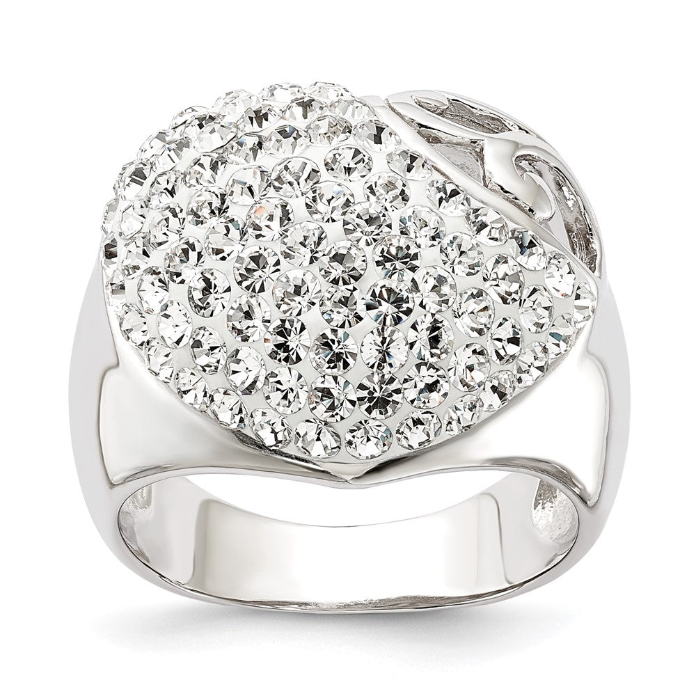 Sterling Silver Rhodium Plated Stellux Crystal Heart Ring