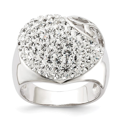 Sterling Silver Rhodium Plated Stellux Crystal Heart Ring