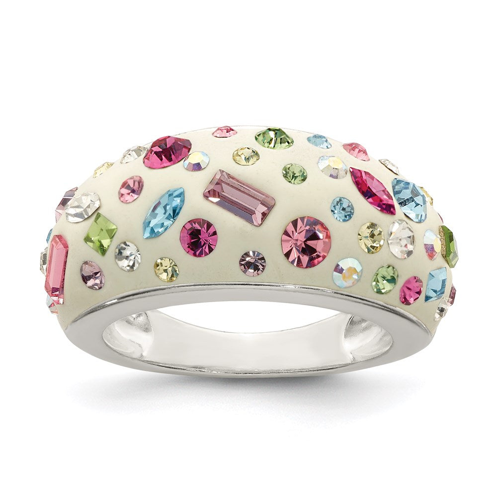 Sterling Silver Stellux Crystal Multi Color White Ring