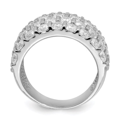 Sterling Silver Rhodium Plated Cz Wide Band Ring