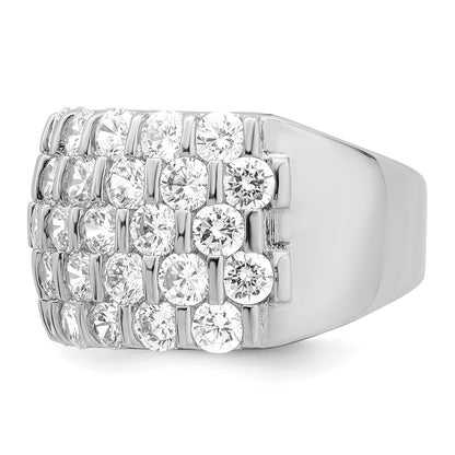 Sterling Silver Rhodium Plated Cz Wide Band Ring