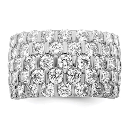 Sterling Silver Rhodium Plated Cz Wide Band Ring