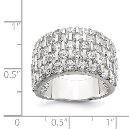 Sterling Silver Rhodium Plated Cz Wide Band Ring