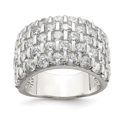 Sterling Silver Rhodium Plated Cz Wide Band Ring