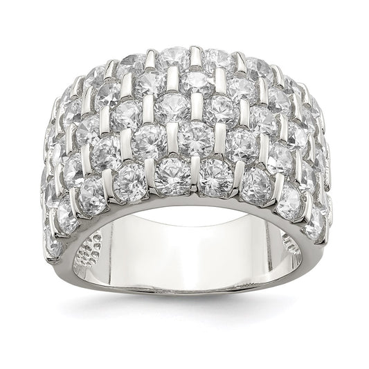Sterling Silver Rhodium Plated Cz Wide Band Ring