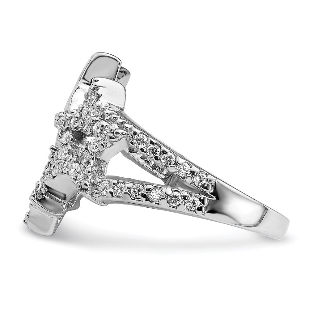 Sterling Silver Rhodium Plated Cz Triple Star Ring