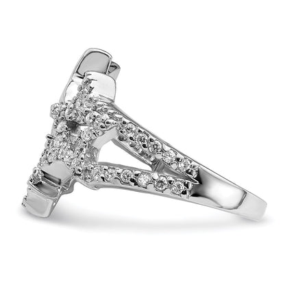 Sterling Silver Rhodium Plated Cz Triple Star Ring