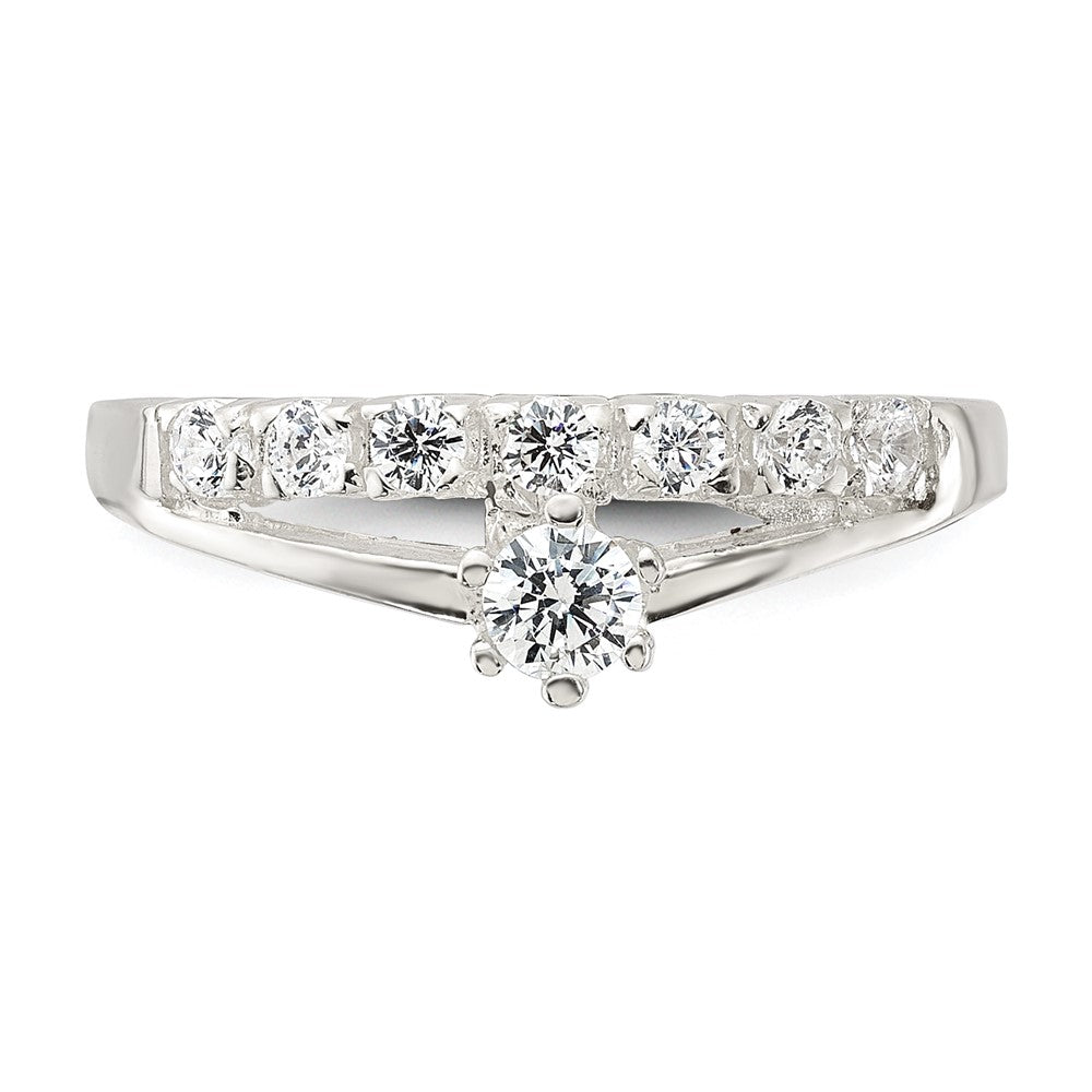Sterling Silver Row And Solitaire Cz Ring