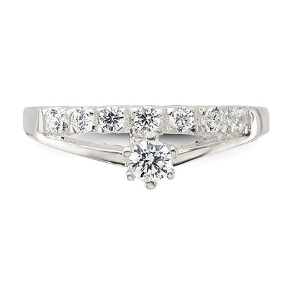 Sterling Silver Row And Solitaire Cz Ring