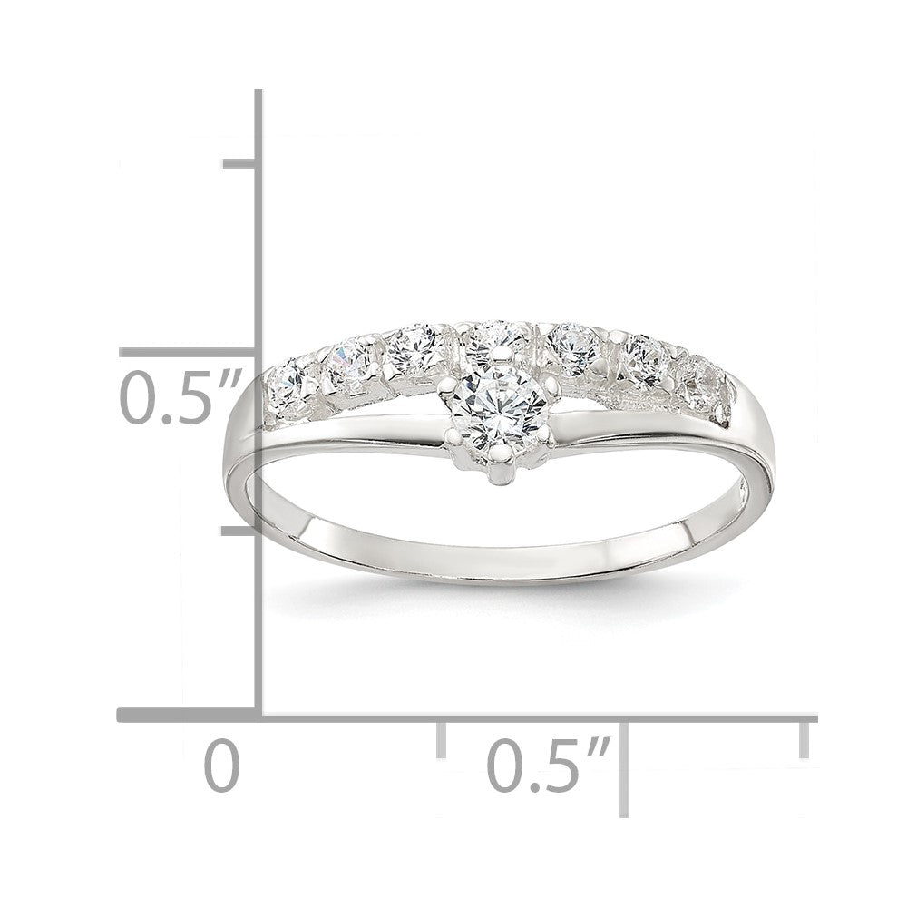 Sterling Silver Row And Solitaire Cz Ring