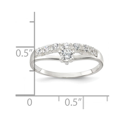 Sterling Silver Row And Solitaire Cz Ring